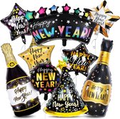 9 stuks oudejaarsavond 2024 folieballon, ballonnen Nieuwjaar met champagnester, XXL Happy New Year ballonnen, oudejaarsavond decoratie 2024, zwart goud oudejaarsavond 2024 decoratie, nieuwjaar helium