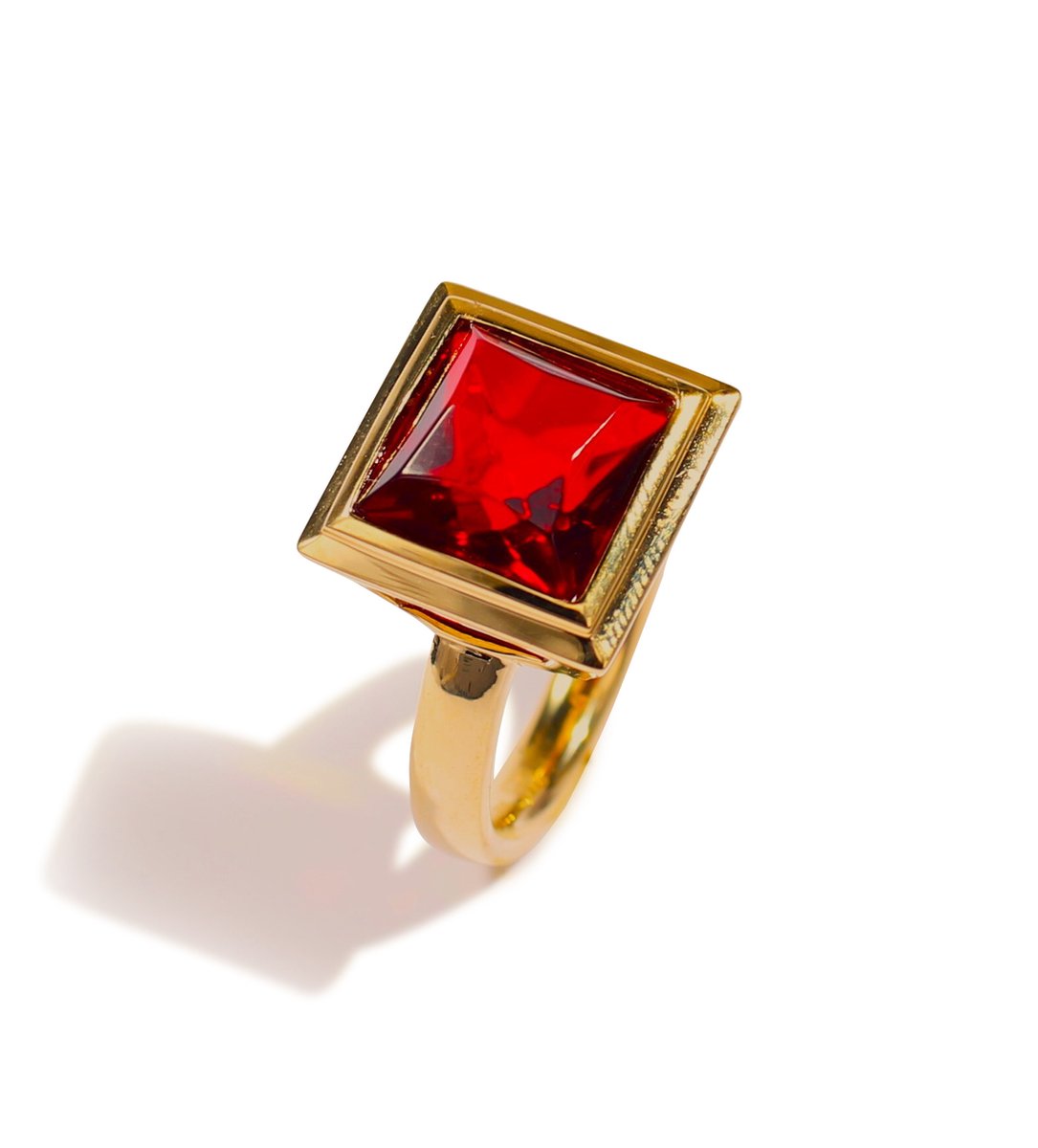 Brigada ring sterling zilver ring 18 karaat verguld met rode barnsteen amber - maat 19