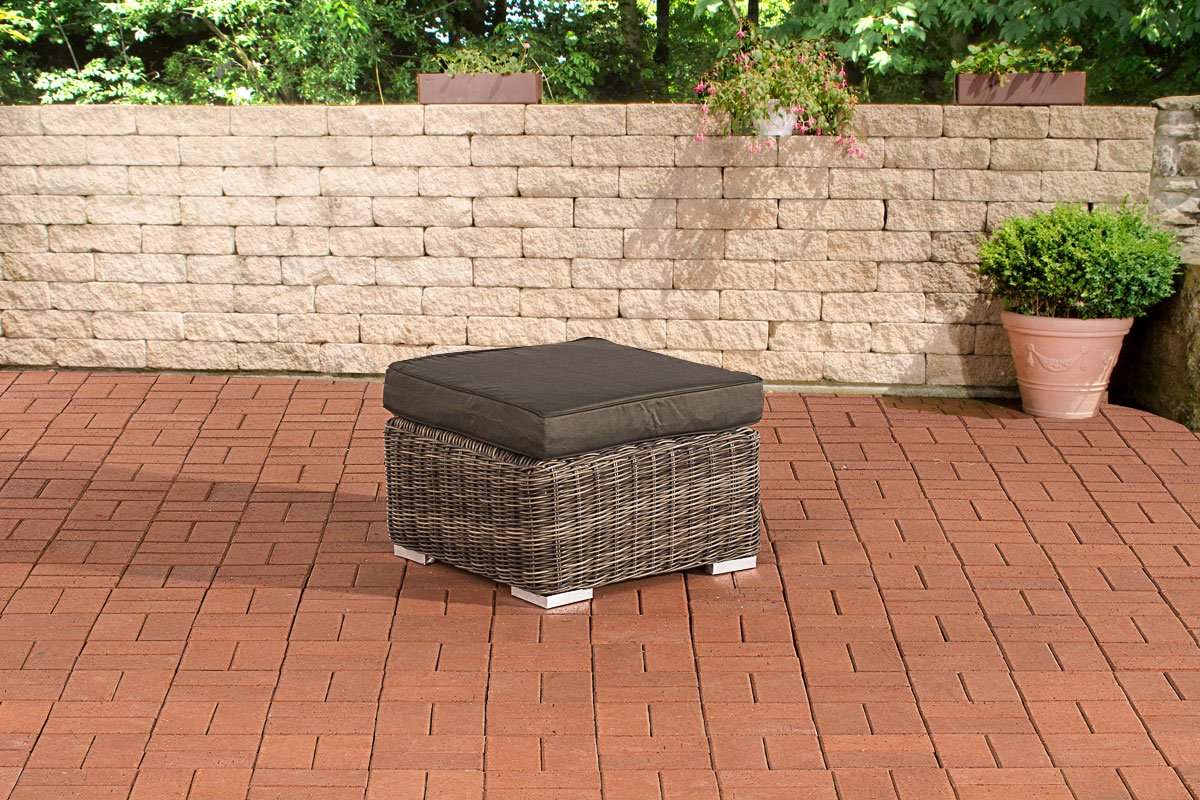 CLP Polyrattan hocker Bilbao / Madeira grijs gevlekt antraciet
