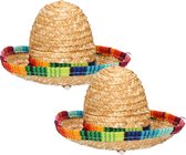 Guirca Mexicaanse mini Sombrero hoedje diadeem - 2x - carnaval/verkleed accessoires - multi kleuren - stro