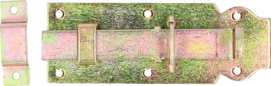 Deltafix schuifslot/hangslotschuif - 1x - 14 x 4.5cm - geel verzinkt staal - deur - schutting - hek