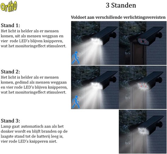 Ortho® - Dummy Camera - LED Buitenlamp - Zonne-energie - Solar - Bewegingsmelder - Wandlamp - Muurbevestiging - GEEN netstroom of snoeren nodig - Zwart van Ortho® — afbeelding 3
