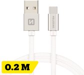 Swissten USB-C naar USB-A Kabel - 0.2M - Zilver