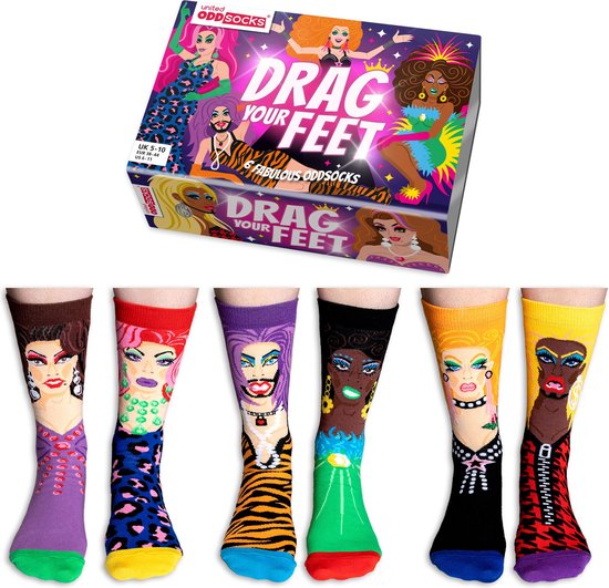 ODD SOCKS DRAG YOUR FEET christmas sokken uniseks mannen vrouwen dragqueens Multipack Mismatched Cadeaudoos giftpack giftbox kersttip cadeautip holidays feestdagen kerst verjaardag - Maat 38-44