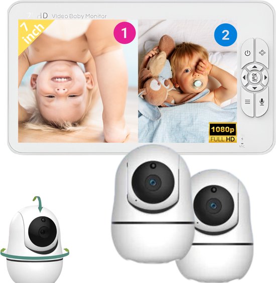 Babyfoon tablette iNeedy 7 pouces - 2 Caméras - Contrôlé à distance - Écran  partagé