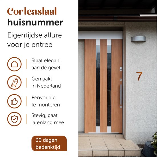 Numéro de maison acier corten 30cm de haut chiffre 7