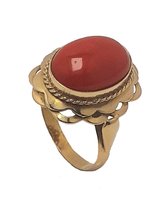 Ring - or jaune - 14 carats - corail rouge - Joaillier Verlinden