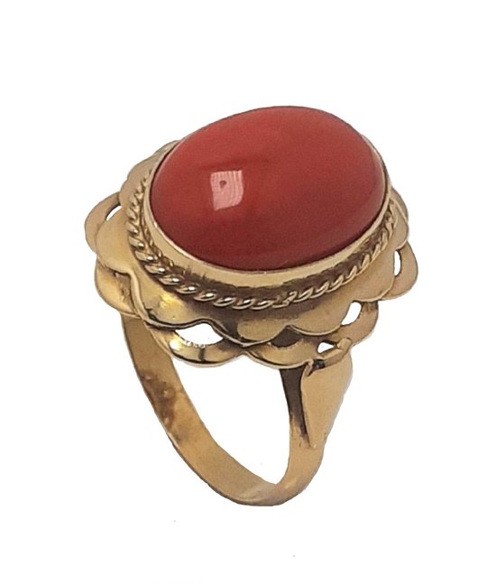 Ring - or jaune - 14 carats - corail rouge - Joaillier Verlinden