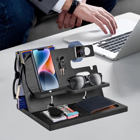 Houten Telefoon Docking Station Ash Sleutelhouder Portemonnee Stand Horloge Organizer Mannen Gift Man Vrouw Verjaardag Papa Verjaardag Nachtkastje Purse Vader Afstuderen Mannelijke Reizen Idee Gadgets
