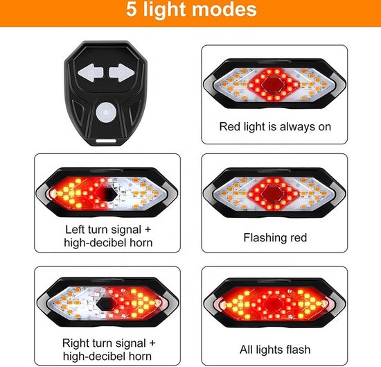 Jumada's - - Richtingaanwijzer Fiets \ Knipperlichting \ Fietsverlichting \ LED \ USB oplaadbaar \ Waterbestendig \ Afstandsbediening \ Draadloos \ Verstelbaar \ Achterlicht Fiets — afbeelding 3