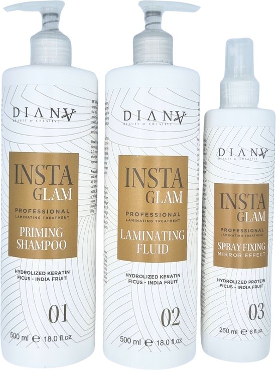 INSTAGLAM Haar Laminatie treatment set: 500ml + 500 ml + 250ml - De gehele haar behandeling in 40 minuten !DE NIEUWSTE GENERATIE 3-STAPPEN THERMISCH ACTIEVE HAAR LAMINEER BEHANDELING zonder parabenen, sulfaten en siliconen