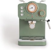 Cappuccino Koffiezetapparaat - Express koffiezetapparaat saliegroen en hout/gemalen koffie en ESE pads, halfautomatische koffiemachine met 15 bar drukpomp en vermogen 1100W