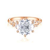 Aurora - 18k Roségouden Moissanite Ring met Minimalistische Zijstenen - 3 karaat