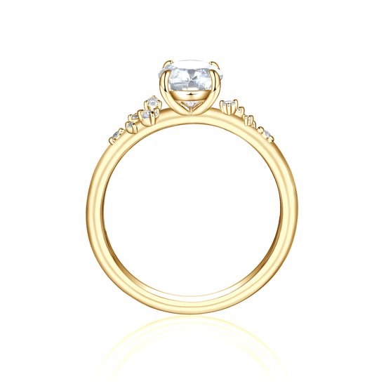 Ovaline - Ring moissanite ovale en or jaune 18 carats avec pierres latérales minimalistes - 1,5 carat