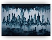 Skyline schilderij - Schilderij stad - Steden - Schilderij skyline - Waterverf - Canvas schilderij - 70 x 50 cm 18mm