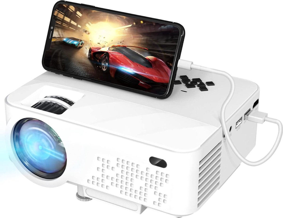 Mini Beamer - Streamen vanaf je telefoon - Input tot 1080P Full HD - Projector - Mini Projector - HDMI - USB - Wit / geel - Smartphone - Draagbaar - Ingebouwde speaker