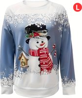 Livano Kersttrui - Dames - Foute Kersttrui - Christmas Sweater - Kerst Sweater - Christmas Jumper - Pyjama - Pullover - Sneeuwpop - Blauw - Maat L