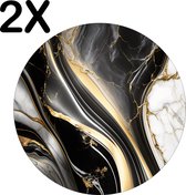 BWK Stevige Ronde Placemat - Zwart met Wit en Gouden Marmer - Set van 2 Placemats - 50x50 cm - 1 mm dik Polystyreen - Afneembaar