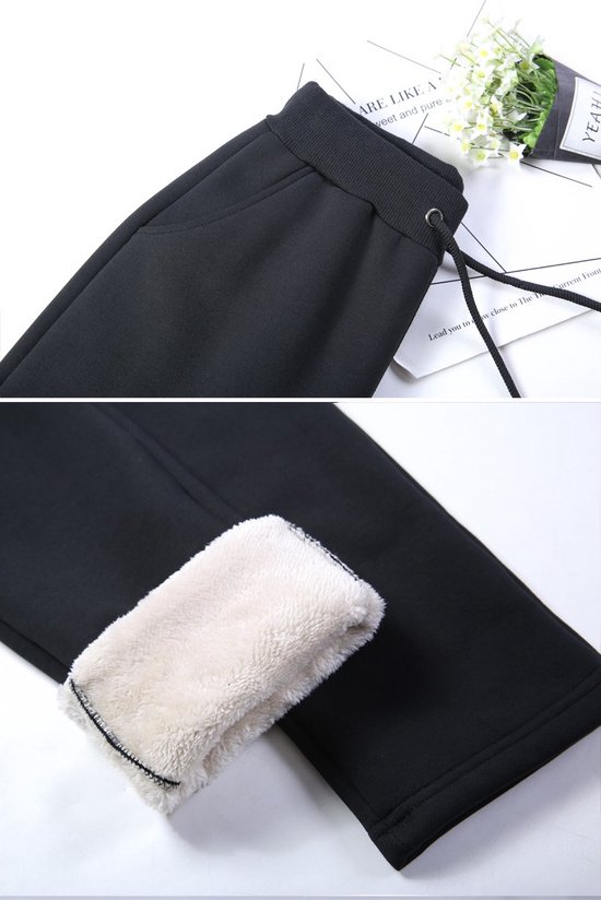 IQYU Thermo fleece joggingbroek winter fleece broek dames warme thermische broek verdikte hardloopbroek lange vrijetijdsbroek warme sportbroek winter gevoerde winterbroek/hardloopbroek/sweatpants/trainingsbroek, A-aazwart, XL