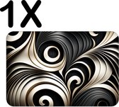 BWK Luxe Placemat - Zwart met Witte Spiral - Set van 1 Placemats - 45x30 cm - 2 mm dik Vinyl - Anti Slip - Afneembaar