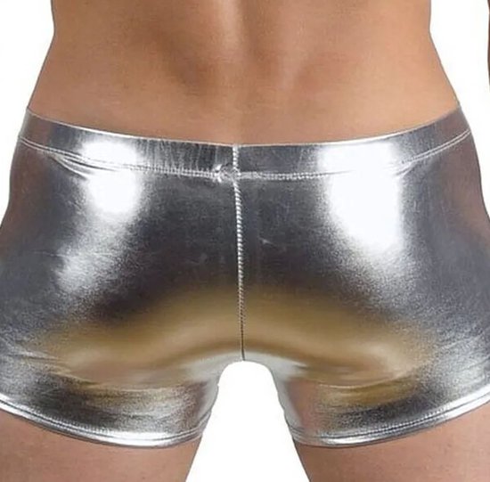 Lingerie serrée en latex homme - Boxer à lacets - Argent - Slips homme - Sous-vêtements érotiques - Clubwear