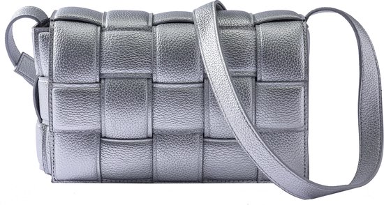 Nouka Zilveren Dames Tas – Schoudertas – Crossbody – met Geweven patroon en Verstelbare Tassenriem / Schouderriem