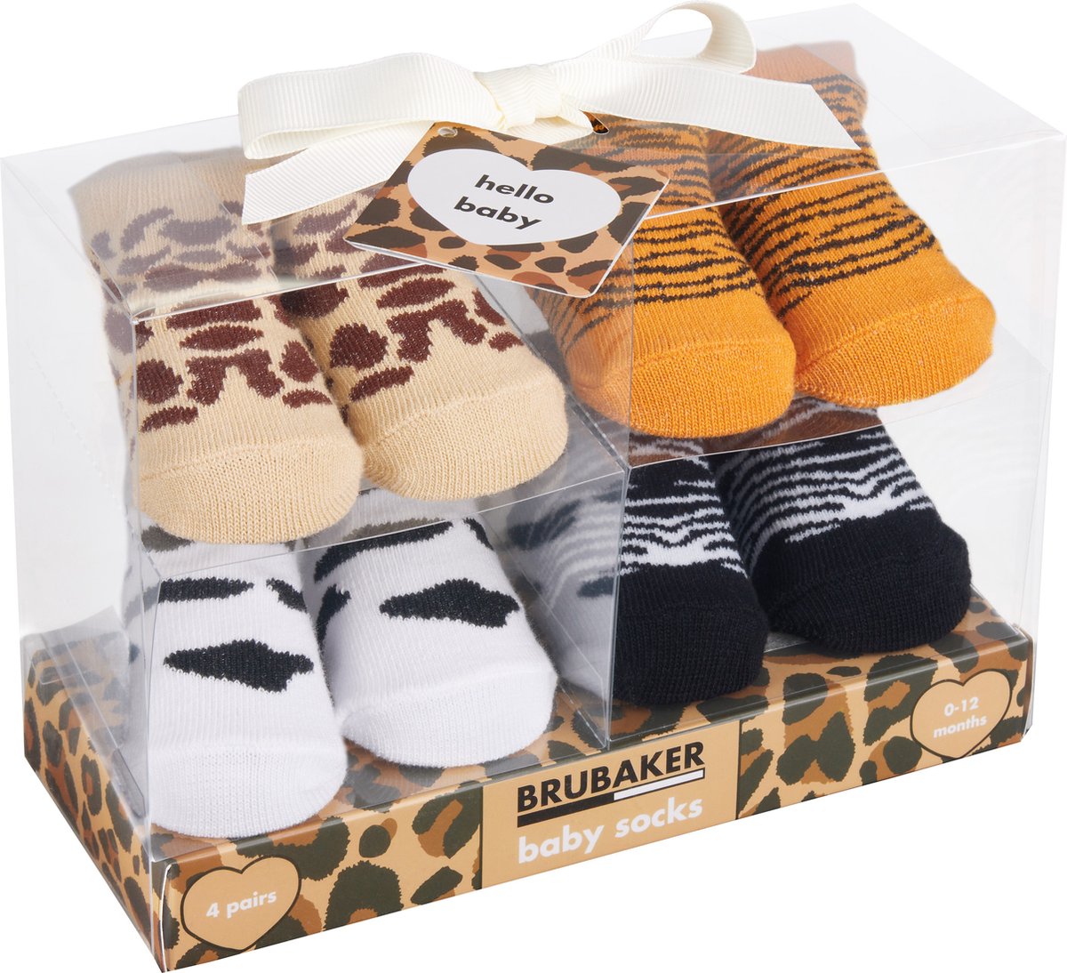 Goedkoopste BRUBAKER 4 Paar Babysokken voor Jongens en Meisjes 0-12 Maanden - Babyshower - Cadeau - Baby Geschenkset voor Pasgeborenen in Geschenkverpakking met Strik - Safari