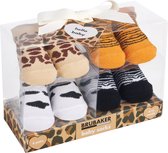 BRUBAKER 4 Paar Babysokken voor Jongens en Meisjes 0-12 Maanden - Babyshower - Cadeau - Baby Geschenkset voor Pasgeborenen in Geschenkverpakking met Strik - Safari