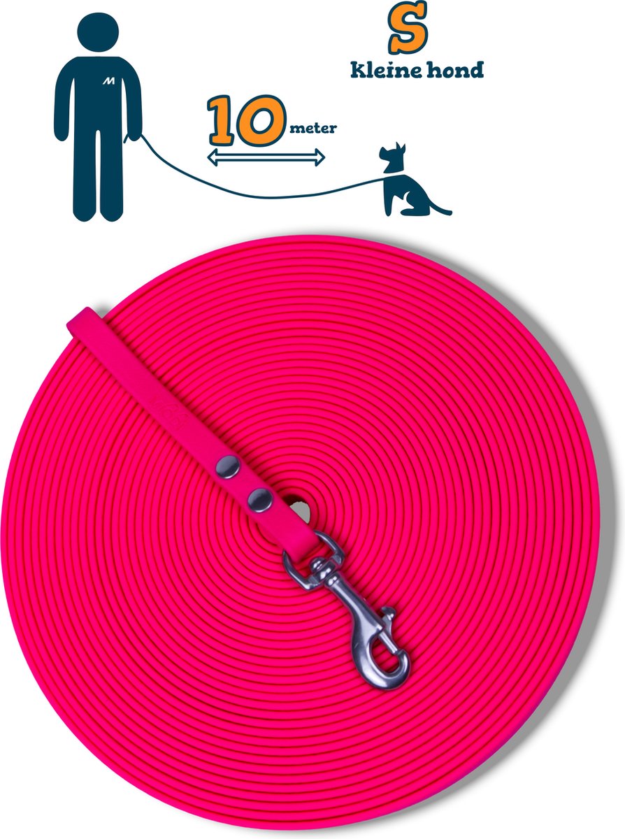 Miqdi BioThane® Sleeplijn 10 meter – zonder handvat – S (9 mm) – neon roze – waterdicht & sterk