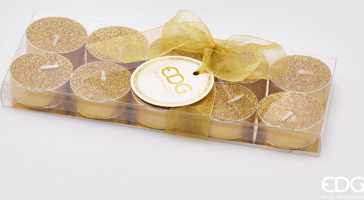 EDG - Enzo De Gasperi Glitter theelichtjes kaarsen 'Lumino' set van 10st - Goud