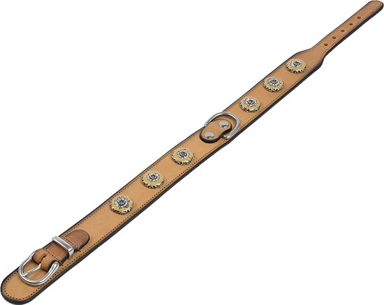 Dutchiz Fortuna Cognac Luxe Leren Halsband Met Rode Stenen Voor De Hond Maat M 52 5 Cm In Nl Handgemaakt