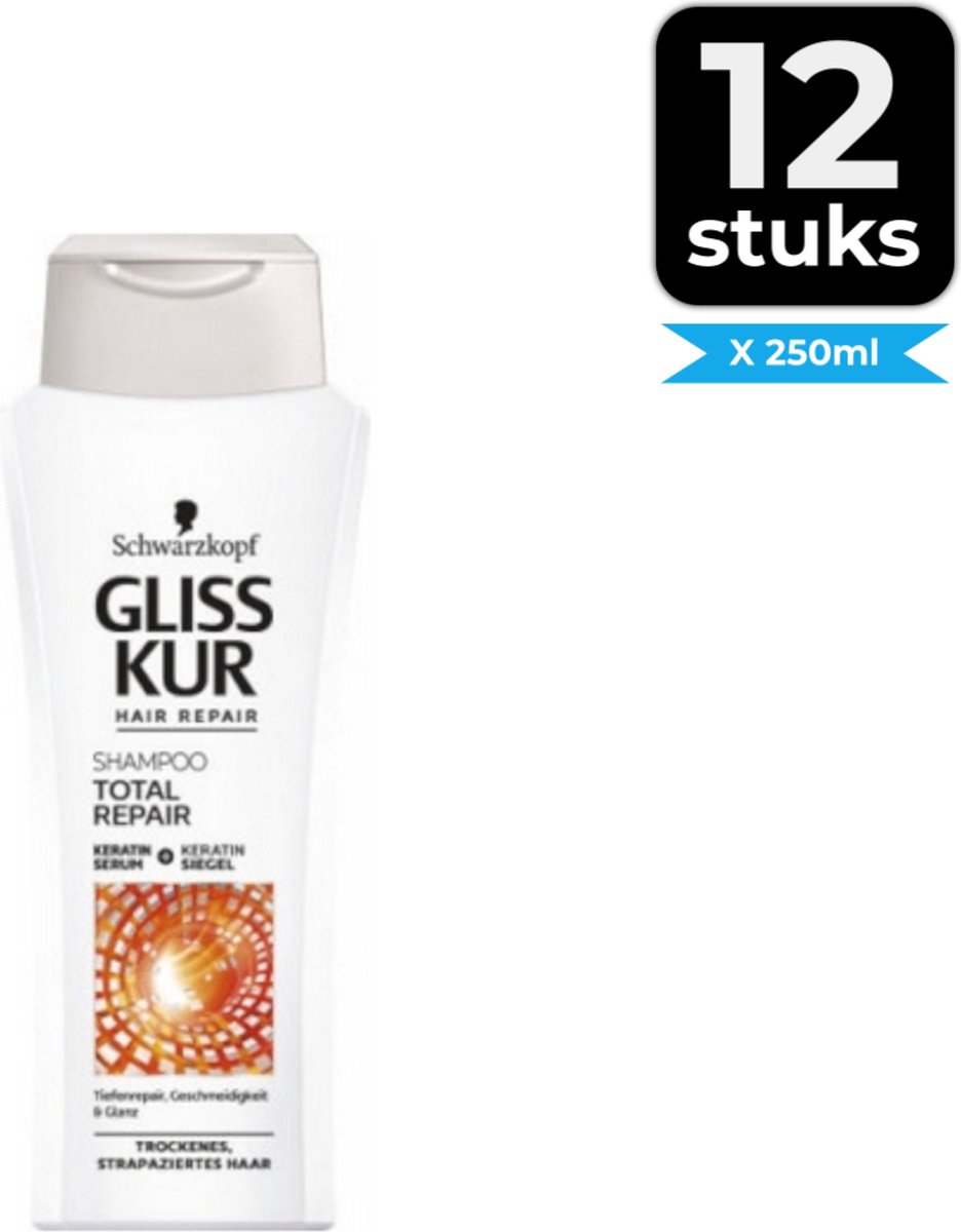 Gliss-Kur Shampoo - Total Repair 250 ml - Voordeelverpakking 12 stuks