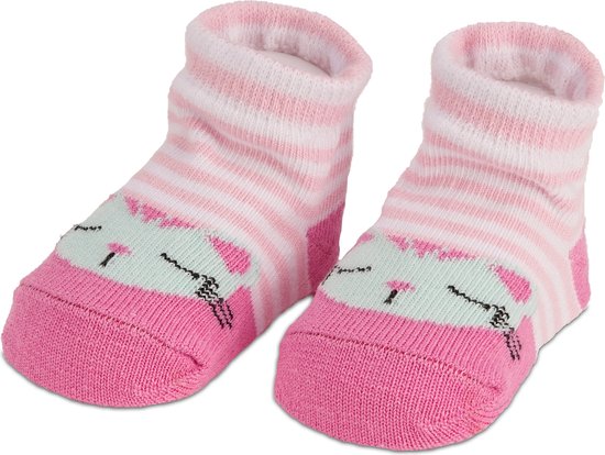 BRUBAKER 4 Paar Babysokken voor Meisjes 0-12 Maanden - Babyshower - Cadeau -Baby Geschenkset voor Pasgeborenen in Geschenkverpakking met Strik - Katten Roze/ Roze — afbeelding 2