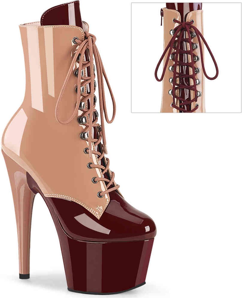 Pleaser - ADORE-1020DC Plateau Laarzen, Paaldans schoenen - US 6 - 36 Shoes - Creme/Bordeaux rood