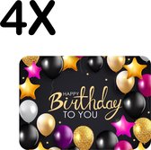 BWK Luxe Placemat - Verjaardag - Balonnen - Happy Birthday - Set van 4 Placemats - 40x30 cm - 2 mm dik Vinyl - Anti Slip - Afneembaar