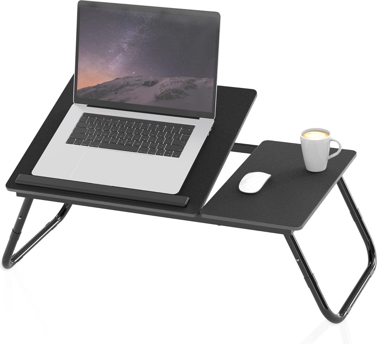 Intirilife Laptoptafel, inklapbaar, in hoogte verstelbaar, zwart, leestafel, leesblad voor bed, woonkamer, kantoor, thuis, kantoor en onderweg
