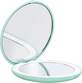LED verlichte compacte Make-up Spiegel voor op Reis, 1X/ 10X vergroting – 12 Daglicht LED, Draagbaar, 9*1.8 cm compacte spiegel met lampen, Zijdewit, vergrotende led-zakspiegel (Groen)