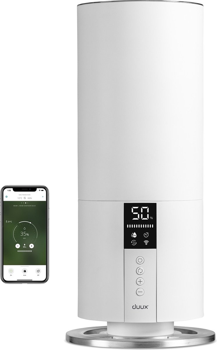 Duux Beam Mini 2 Smart Luchtbevochtiger DXHU13 - Luchtbevochtiger met Hygrometer - Aromatherapie - Wit