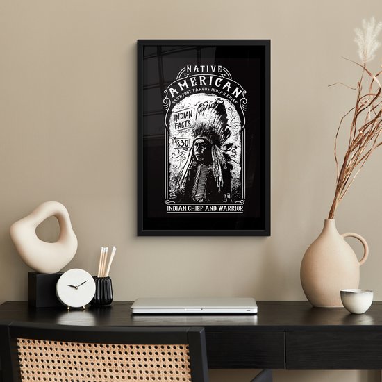 Cadre photo avec affiche - Indien - Vintage - Zwart - Wit - 40x60 cm - Cadre pour affiche