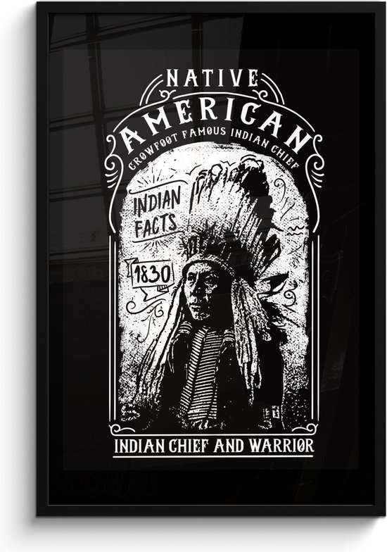 Cadre photo avec poster - Indien - Vintage - Zwart - Wit - 60x90 cm - Cadre poster