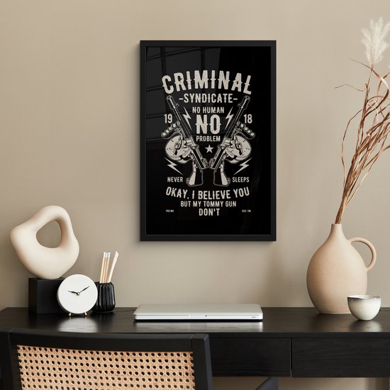 Cadre photo avec affiche - Mancave - Armes - Zwart - Vintage - 40x60 cm - Cadre pour affiche