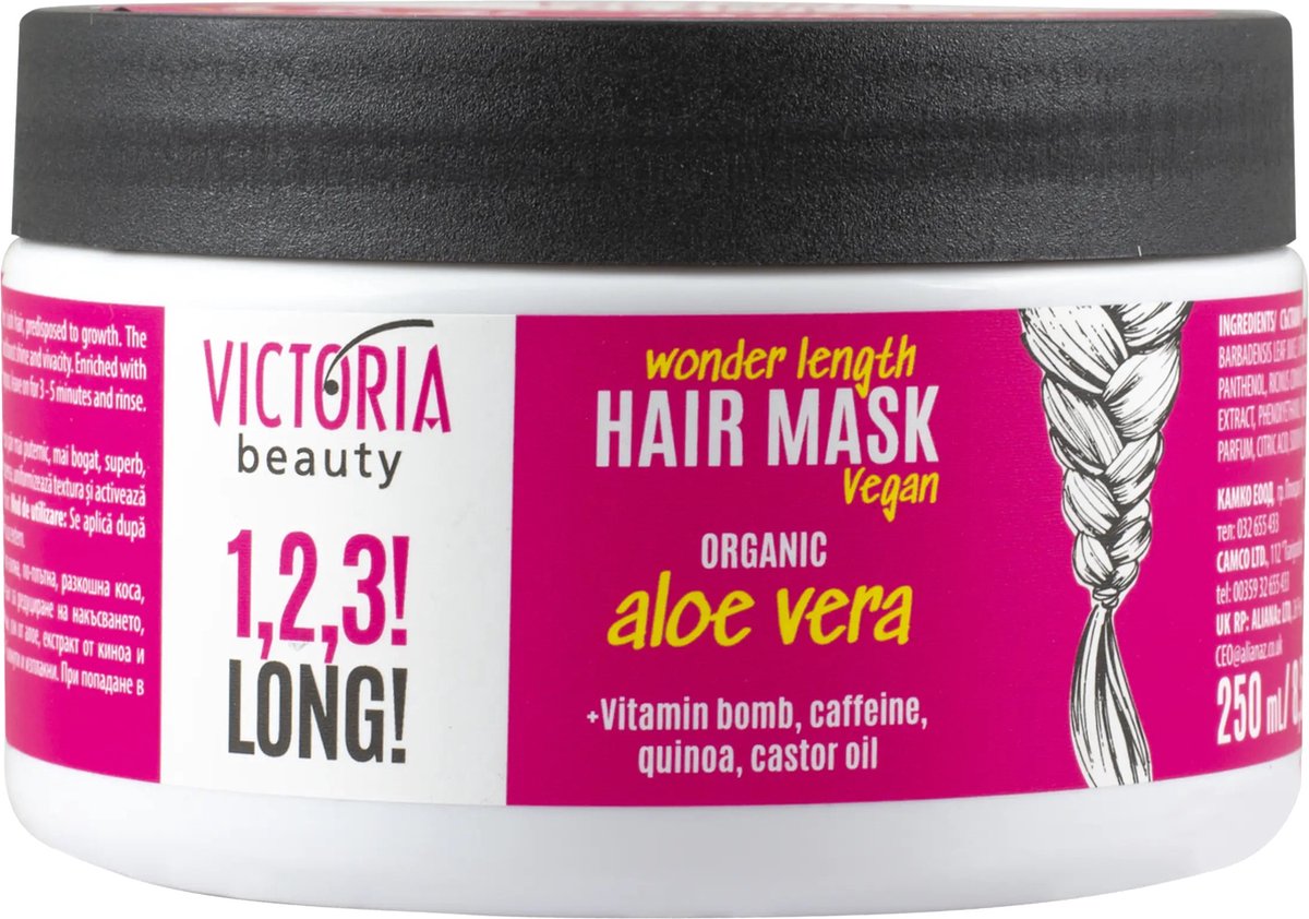 Victoria Beauty - 1,2,3! LONG! Wonder Length Hair Mask 250ml - Stimuleerd groei, helpt haarbreuk te verminderen, de textuur te egaliseren en de glans en levendigheid te vergroten - Vegan, Biologische Aloë Vera, Vitaminebom, Cafeïne, Quinoa