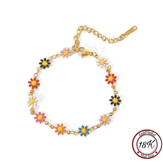 Soraro Rainbow Bloemen Armband | 18K Goldplated | Flower | Soraro Dames Armband | Rainbow | Elegante Armband | Dames Armband | Vrouwen Sieraden