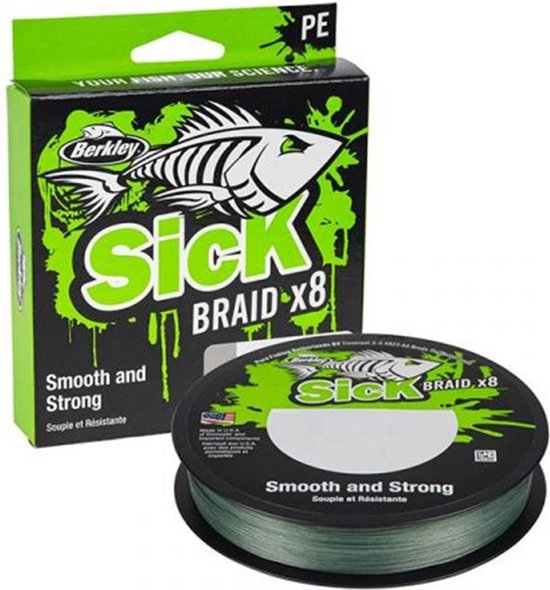 Fil tressé Berkley Sick Braid 8X Fluo Flame Green 150 m
