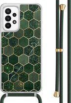 Casimoda® hoesje met groen koord - Geschikt voor Samsung A23 - Kubus Groen - Afneembaar koord - TPU/acryl - Groen