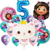 Gabby's Dolhouse - 5 Jaar - Ballonnenset - 13 Stuks - Gabby's Poppenhuis - Feestversiering - Kinderfeestje - Verjaardagsfeestje - Helium ballon - Roze / Paarse / Blauwe Ballon