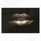 De Muurdecoratie - Glasschilderij - Gouden Lippen Schilderij - Gold Lips - Plexiglas Schilderijen Zwart Goud - Woonkamer Decoratie - 120x80 cm
