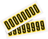 Set cijfer stickers 0-9 - zelfklevende folie - 20 kaarten - geel zwart teksthoogte 50 mm