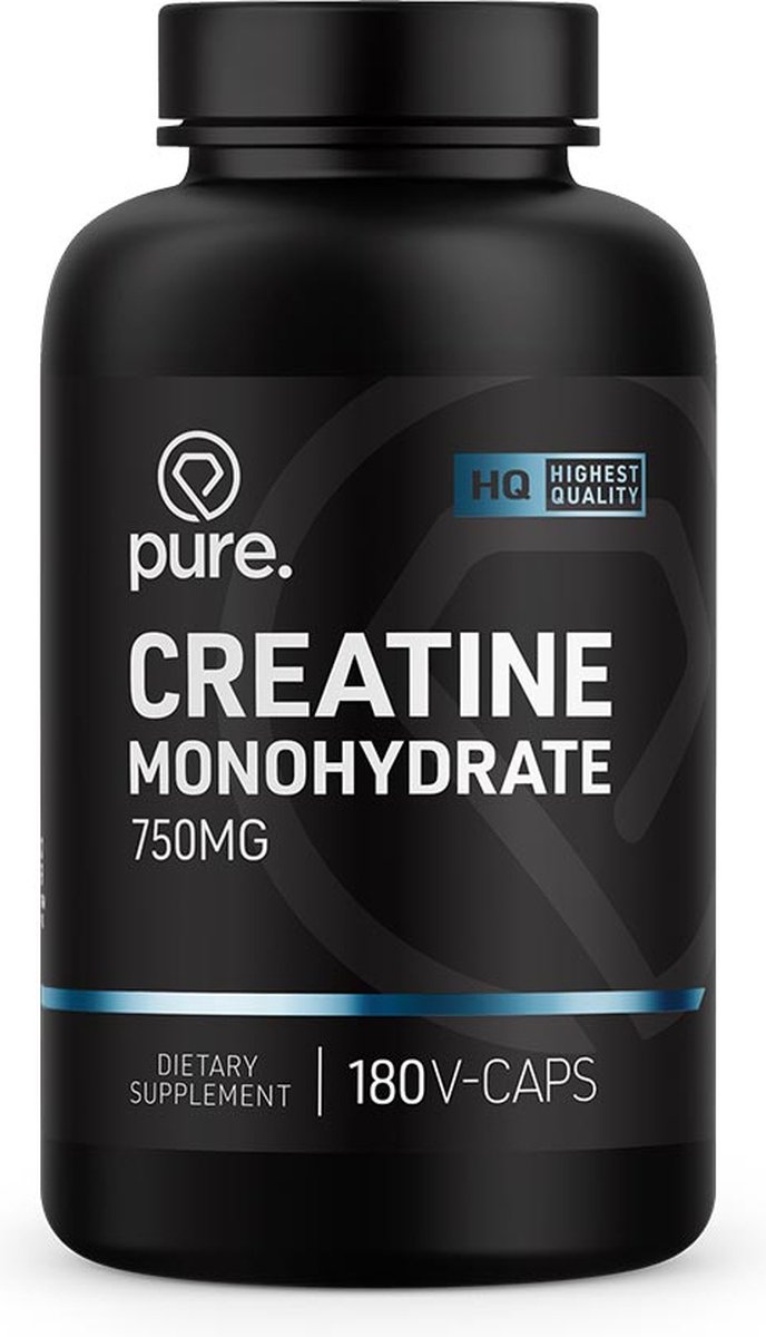 Goedkoopste Pure. Creatine Monohydraat - 180 v-caps - 750mg - spiergroei - fitness & sport - vegan capsules