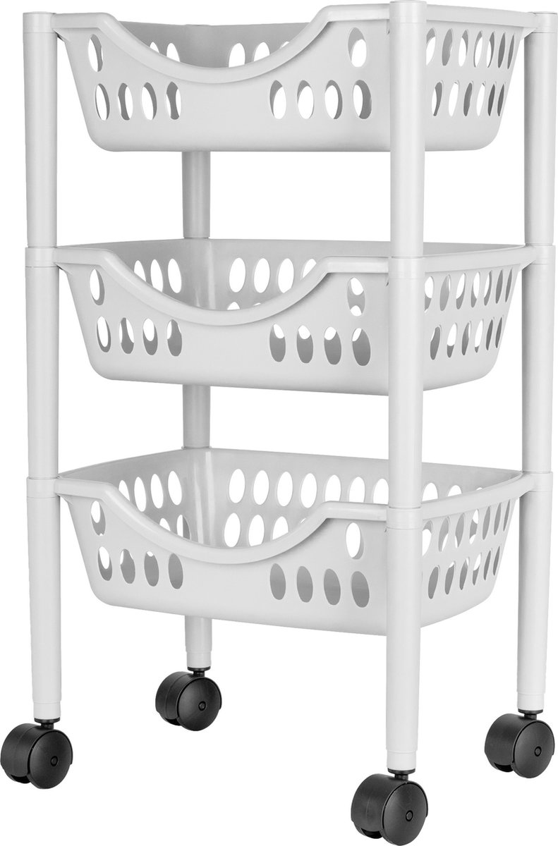 Juypal Keukentrolley - 3-laags - wit - kunststof - 39 x 26,5 x 66,5 cm